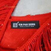 社交ダンス 衣装 xinpanrong ドレス ワンピース ラテン レッド系 フリンジ 赤 キャミソール 袖なし 鮮やか 華やか スパンコール キラキラ ダンス衣装 イベント ステージ パーティー おしゃれ 輝き 上品 高級感