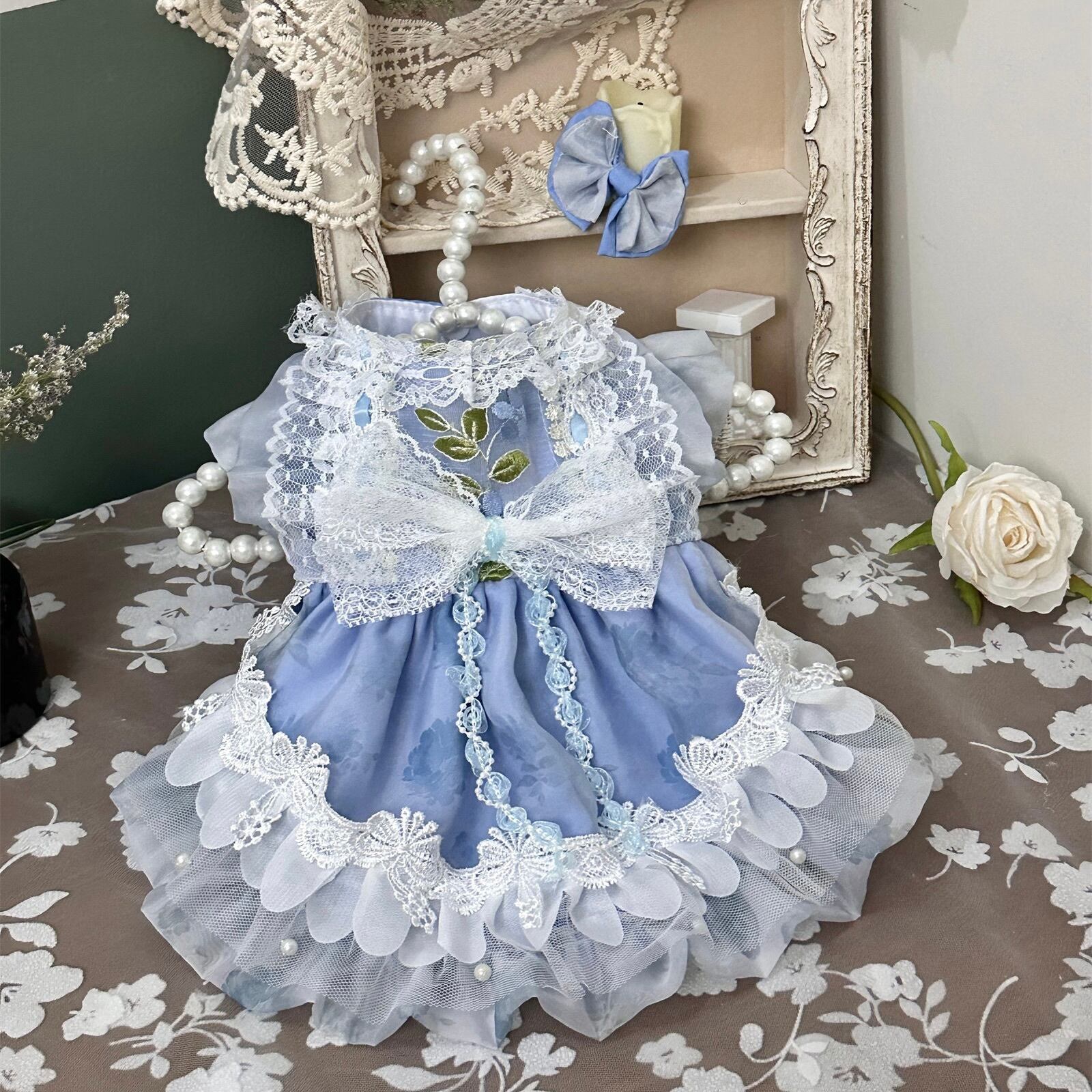 フラワーレースブループリンセスワンピース 00964