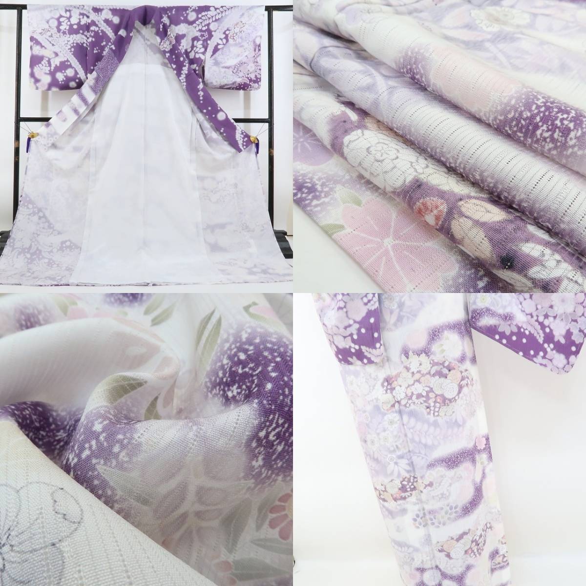 新品 縦絽 辻ヶ花 夏着物 仕付け糸付 正絹 トールサイズ 訪問着