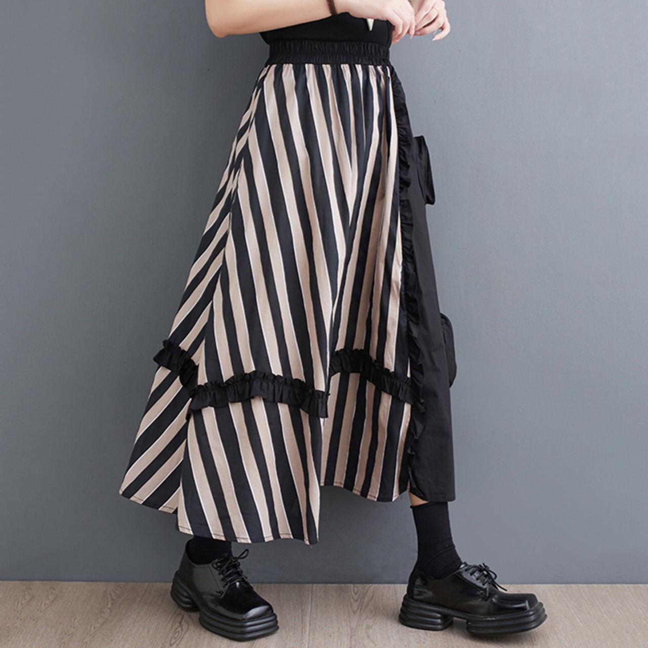 Patchwork Striped Flower Skirt / パッチワーク ストライプ フラワー スカート