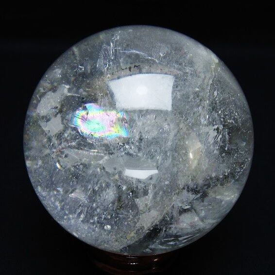 水晶 丸玉 虹入り 73mm スフィア 置物 水晶玉 一点物 151-8718