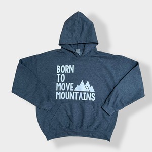 【GILDAN】Born To Move Mountatns プリント パーカー フーディー プルオーバー L ギルダン US古着