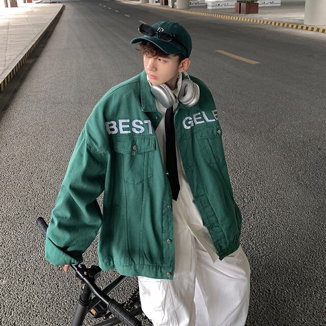 【予約販売】ブルゾン 防寒 刺繡 メンズ アウター アメカジ ショート丈 オーバーサイズ カジュアル ブラック ブラウン グリーン 無地 お洒落 こなれ感 韓国 ベーシック 秋 冬 大きいサイズ M/L/XL/2XL