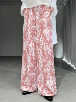 leaf wide tuck pants / pink × white