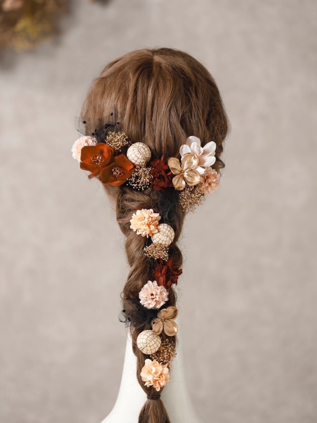 【ツバキ和玉髪飾り カッパー】 完売 レッド在庫あり 袴 振袖 成人式 ヘアドレス ヘアパーツ プリザーブドフラワー ドライフラワーフラワー k-0122