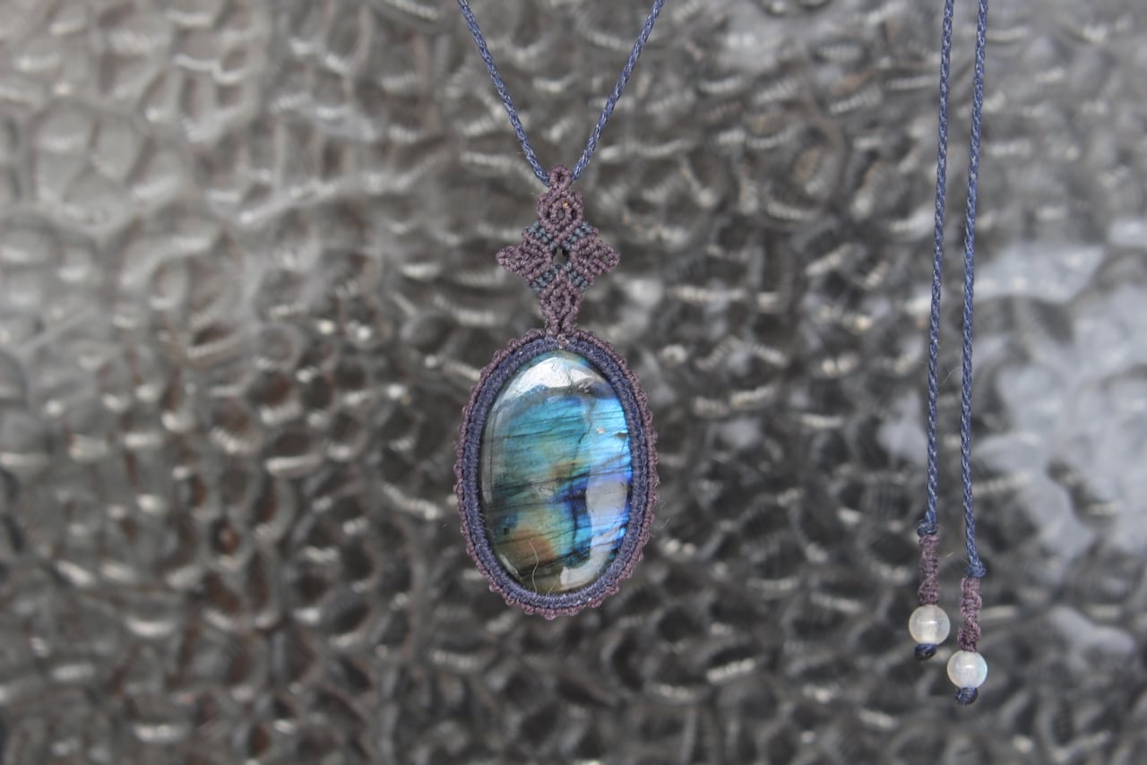 Multi color Labradorite micro macrame pendant