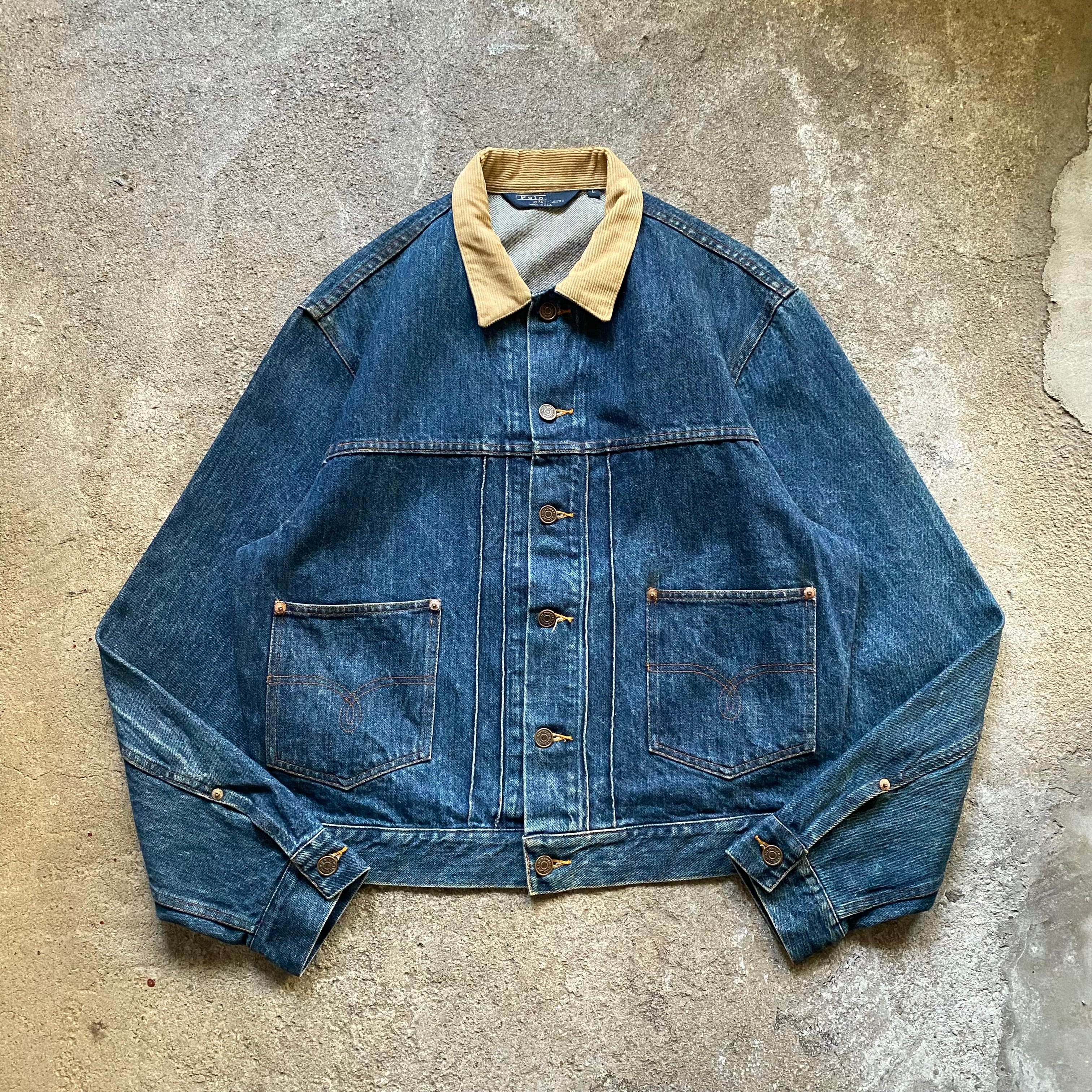 80s OLD STUSSY/Denim Jacket/USA製/黒タグ/L/デニムジャケット