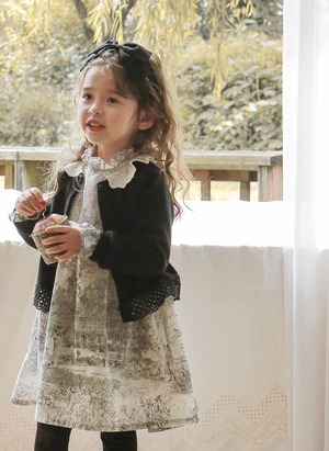 秋クルーネック透かし編みカーディガン