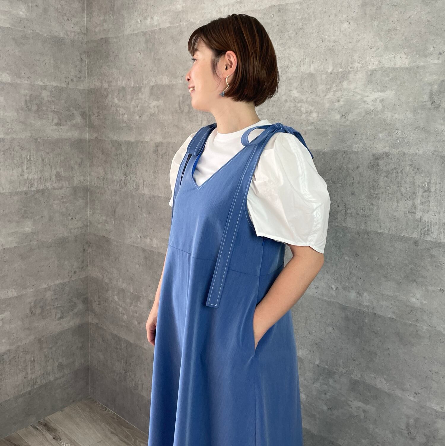 新色ブルー♡1年中使える♡スラっと見え 外せる肩リボン2wayジャンパー
