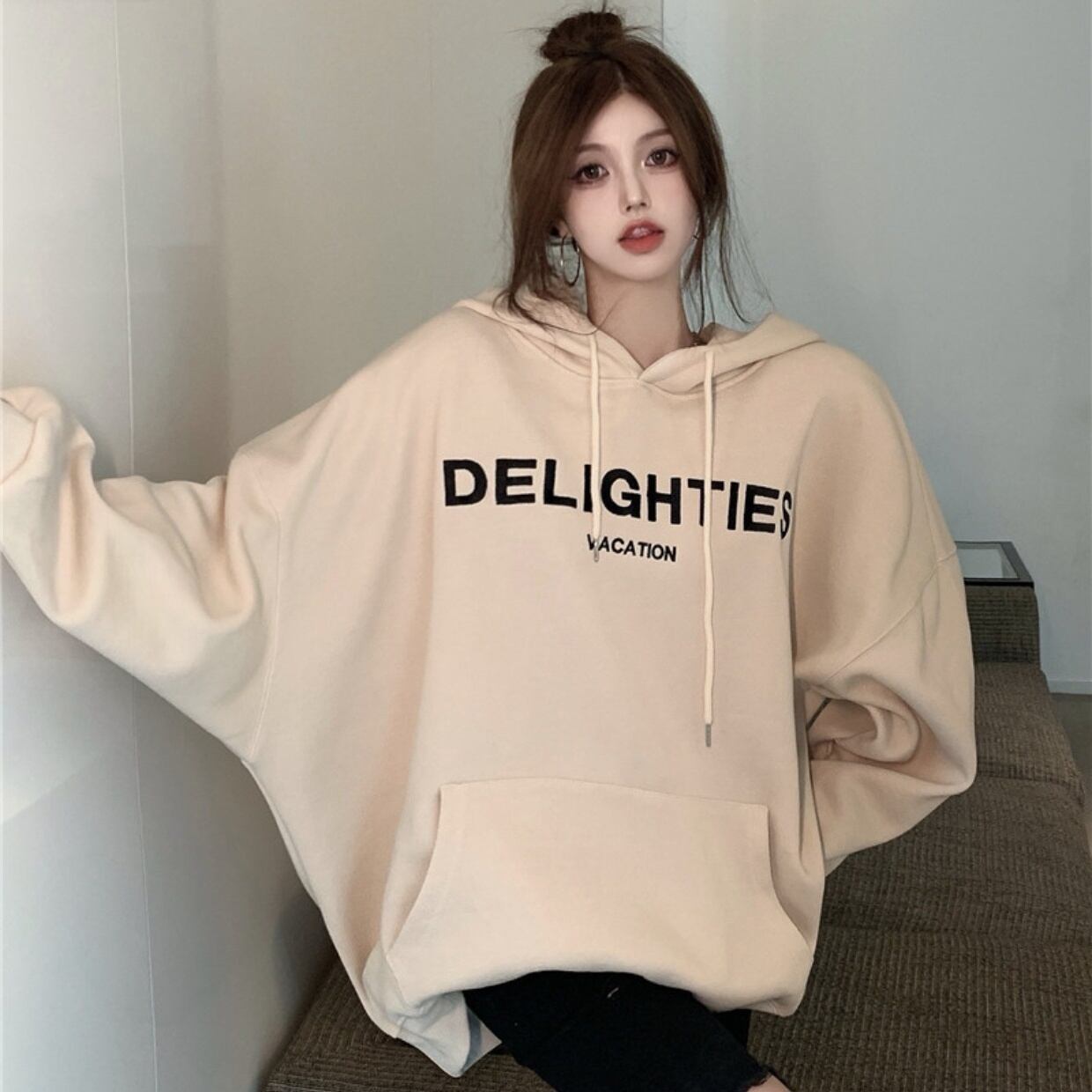 トップス レディース パーカー S M L 長袖 無地 春 秋 冬 ワイド ...