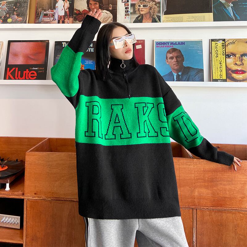 セーター オータムウィンタールーズスタイルスタンダードジッパープルオーバー ニットジャケット レトロ 秋物 冬物 ラブタオタオダレンハウス56950897944