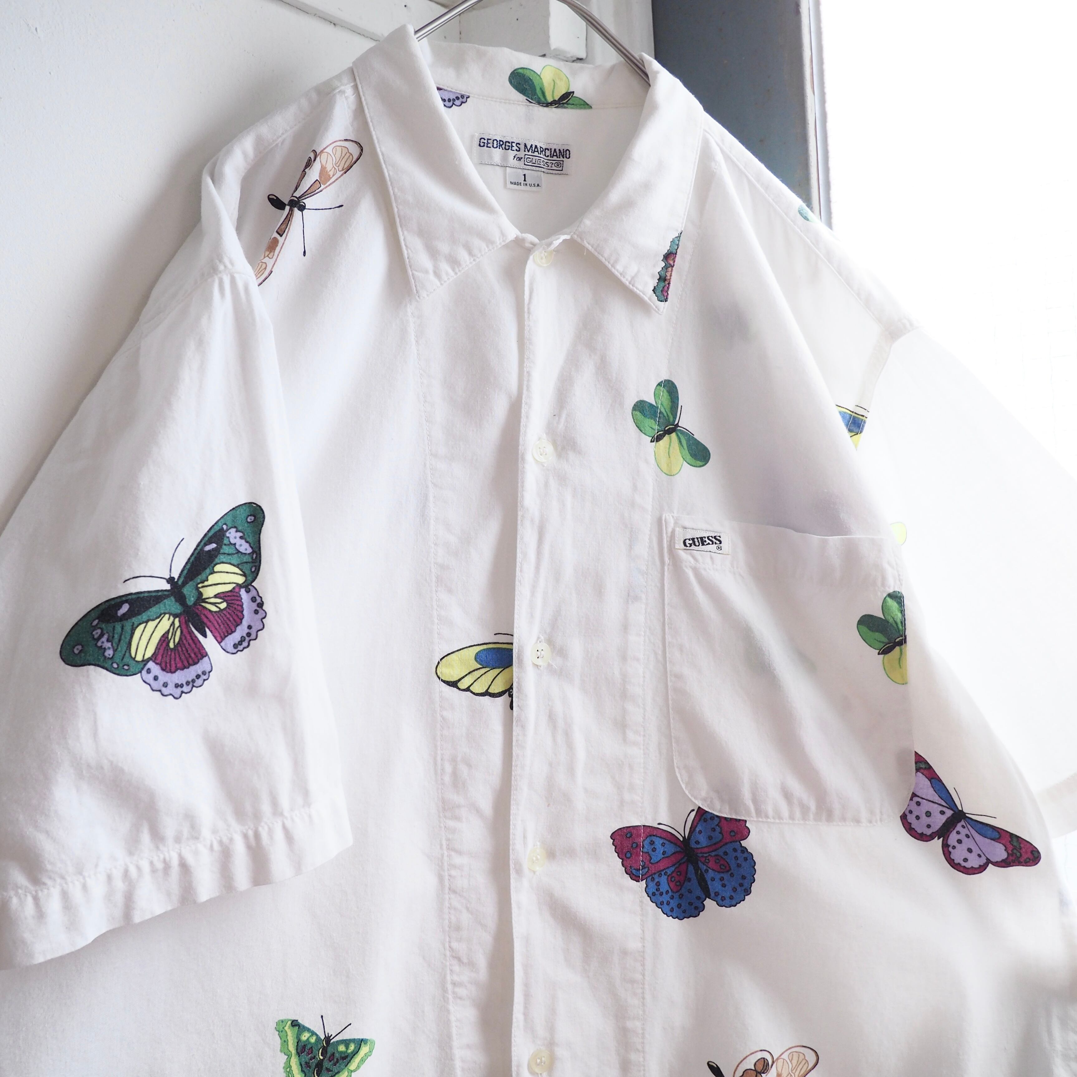 1990s ” Georges Marciano for GUESS ” Butterfly printed cotton SS shirt (made in Usa)