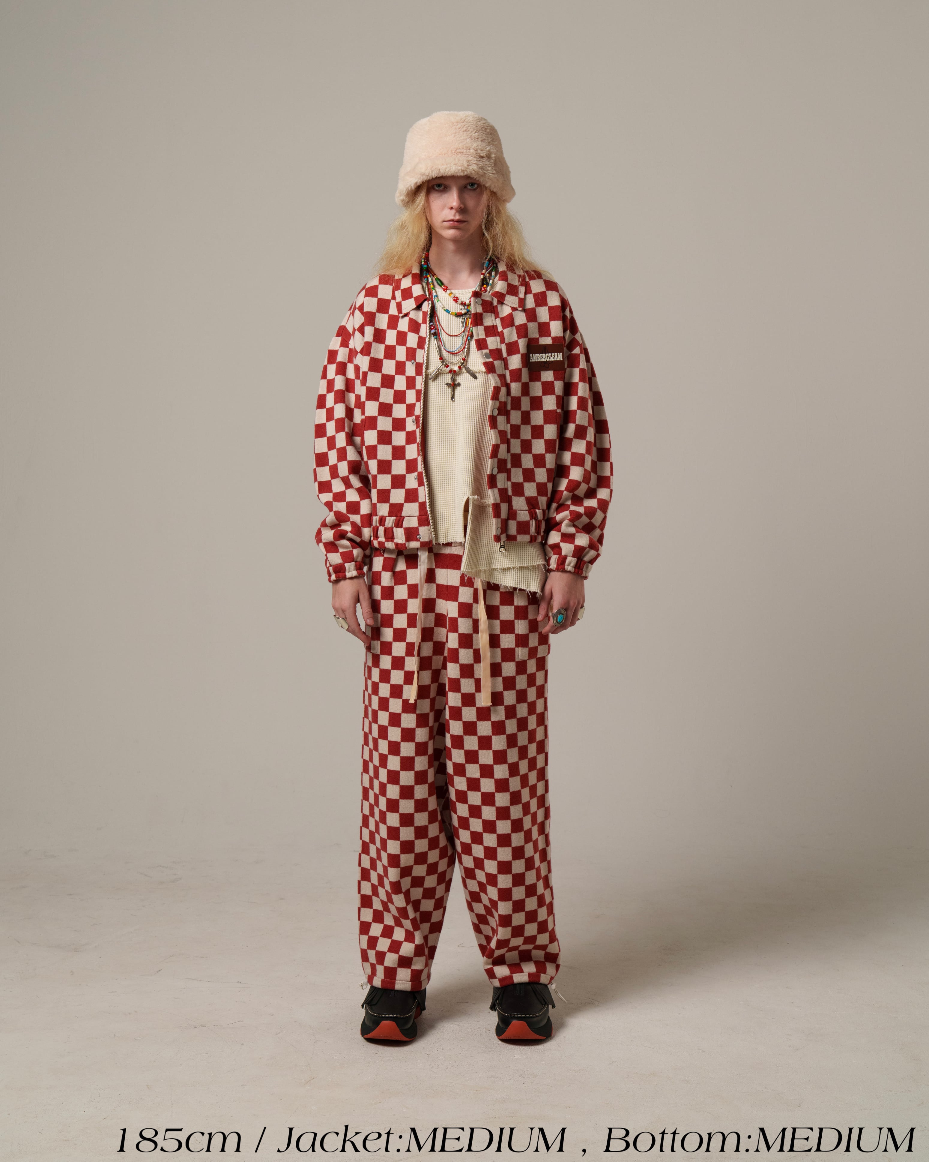 残りラスト1点|Jacquard Knit Blouson/Black Checker | AMBERGLEAM