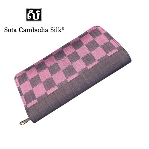 シルク財布　軽い財布　絣　パープル　カンボジアシルク　ソウタカンボジアシルク