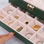 ジュエリーボックス 大容量 3段引き出し アンティーク ダークグリーン レトロ おしゃれ アクセサリー収納 アクセサリー 小物 鍵付き レザー シンプル