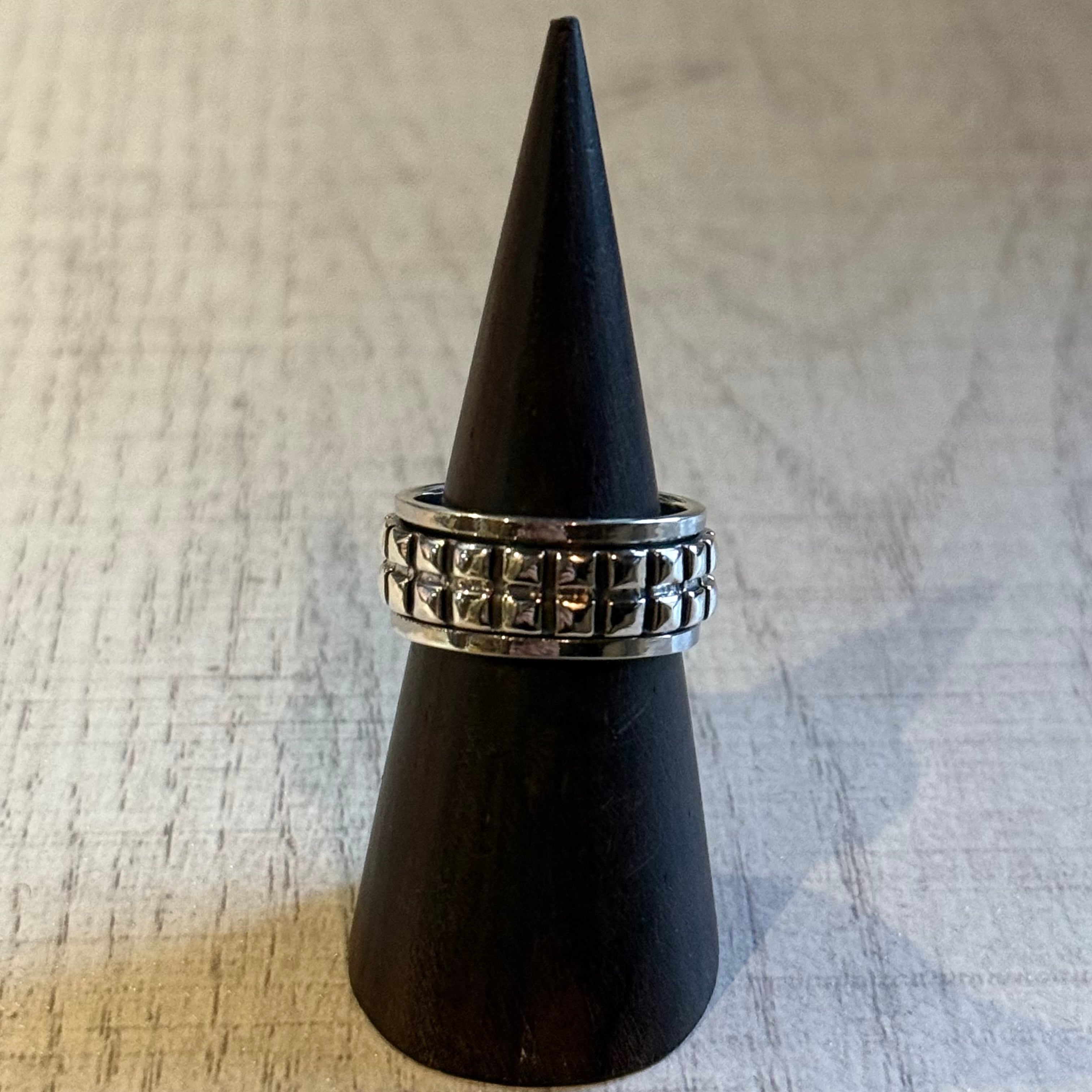GEOMETRIC BLACK INLAY LATTICE RING-SILVER925-幾何学的リング