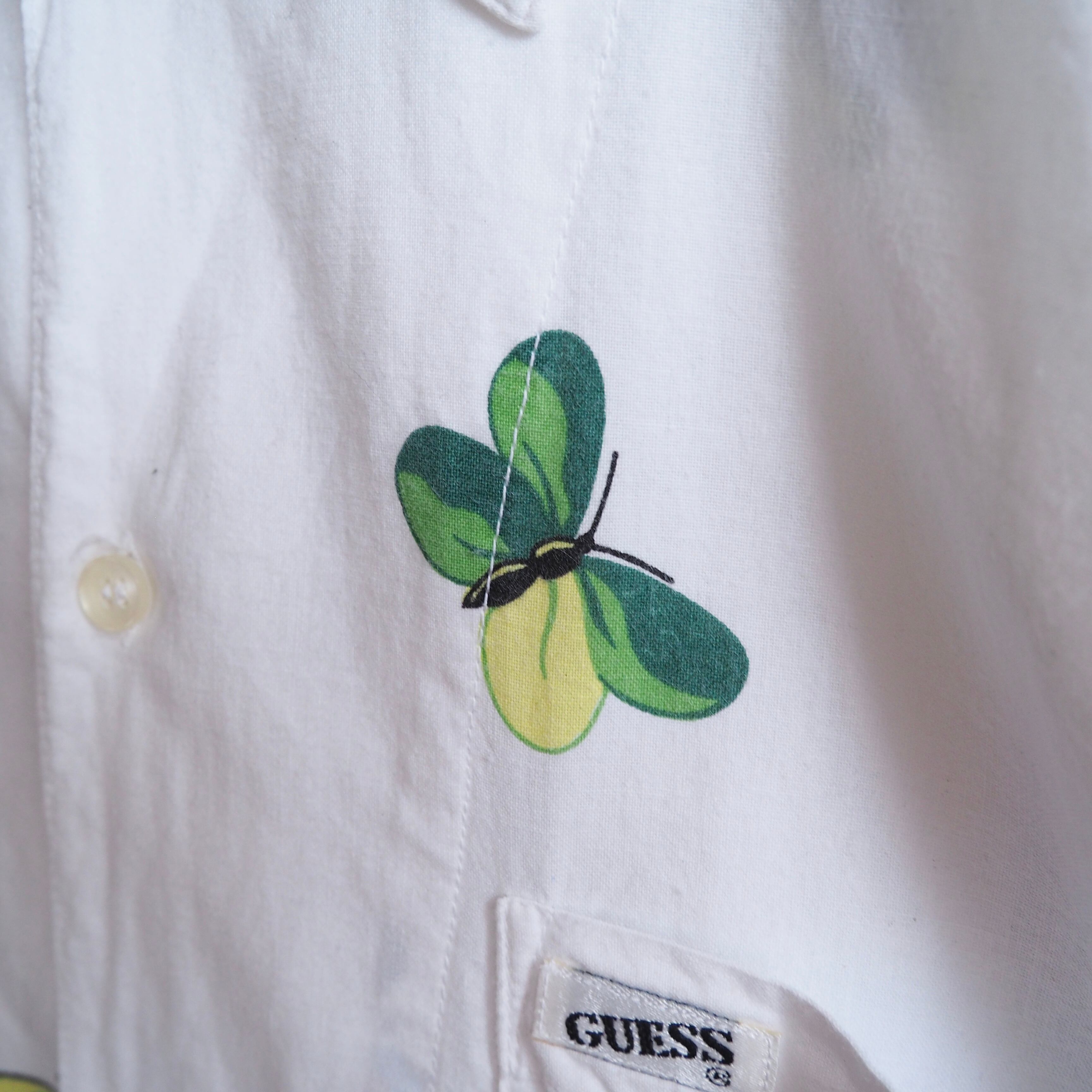 1990s ” Georges Marciano for GUESS ” Butterfly printed cotton SS shirt (made in Usa)