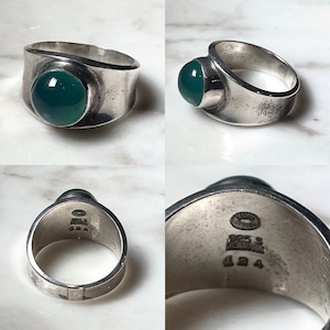 GEORG JENSEN silver ring "124" set with green agate