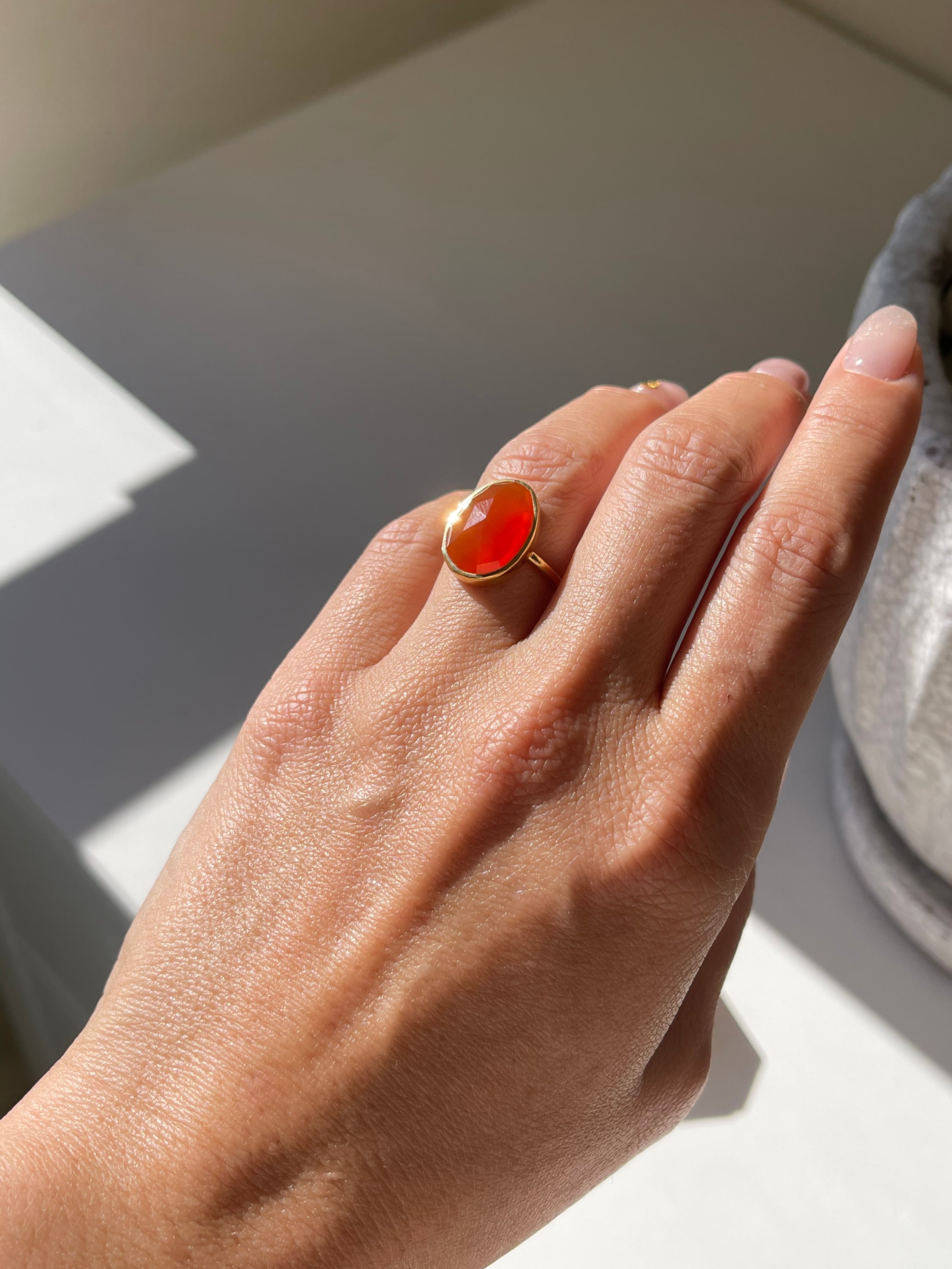 Silver925 based 極厚18kgp carnelian  oval ring A/シルバー925ベース極厚18金鍍金カーネリアンオーバルリングA
