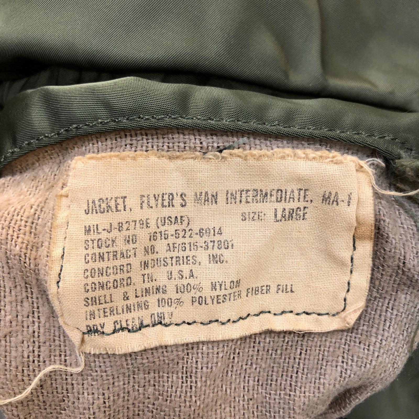 CONCORD INDUSTRIES 90年代 USA製 MA-1 民間品 初期 ミリタリー