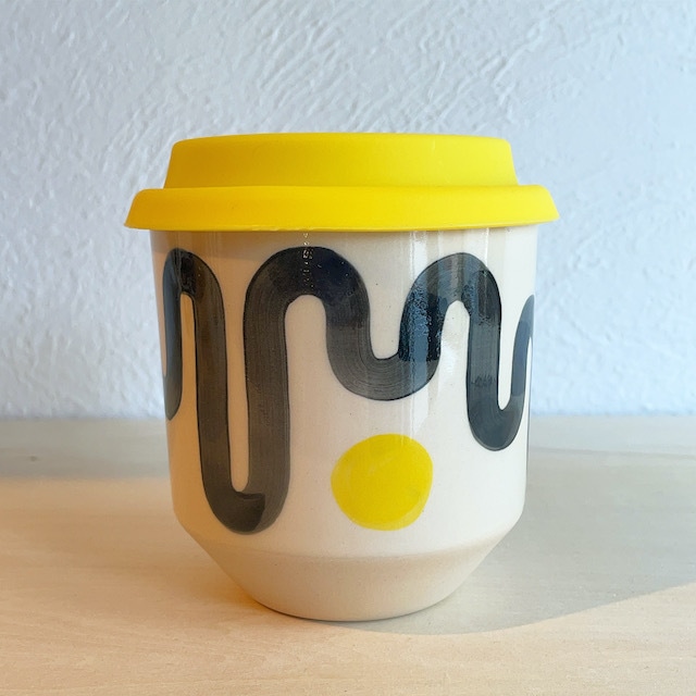 STEPH LIDDLE "The Moment Cup" Wiggle with Yellow Dot -white stoneware