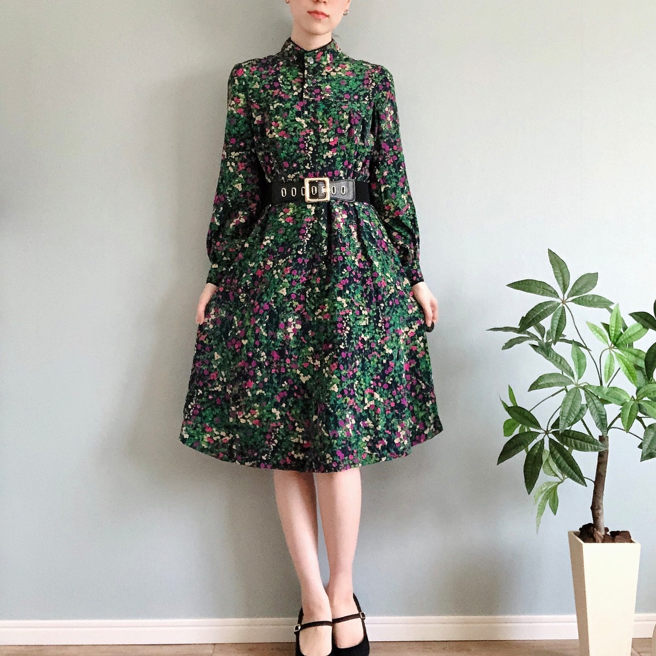 ハンドメイド うるさい 手作り 花柄 柄物 ミモレ丈 ワンピース  