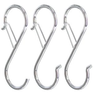 【在庫のみ】S字フック 落ちない 3個セット 汎用 耐荷重 防錆 安全バックル付き お風呂 キッチン 浴室 洗面所 玄関に 小物掛け 吊り下げ(シルバー)