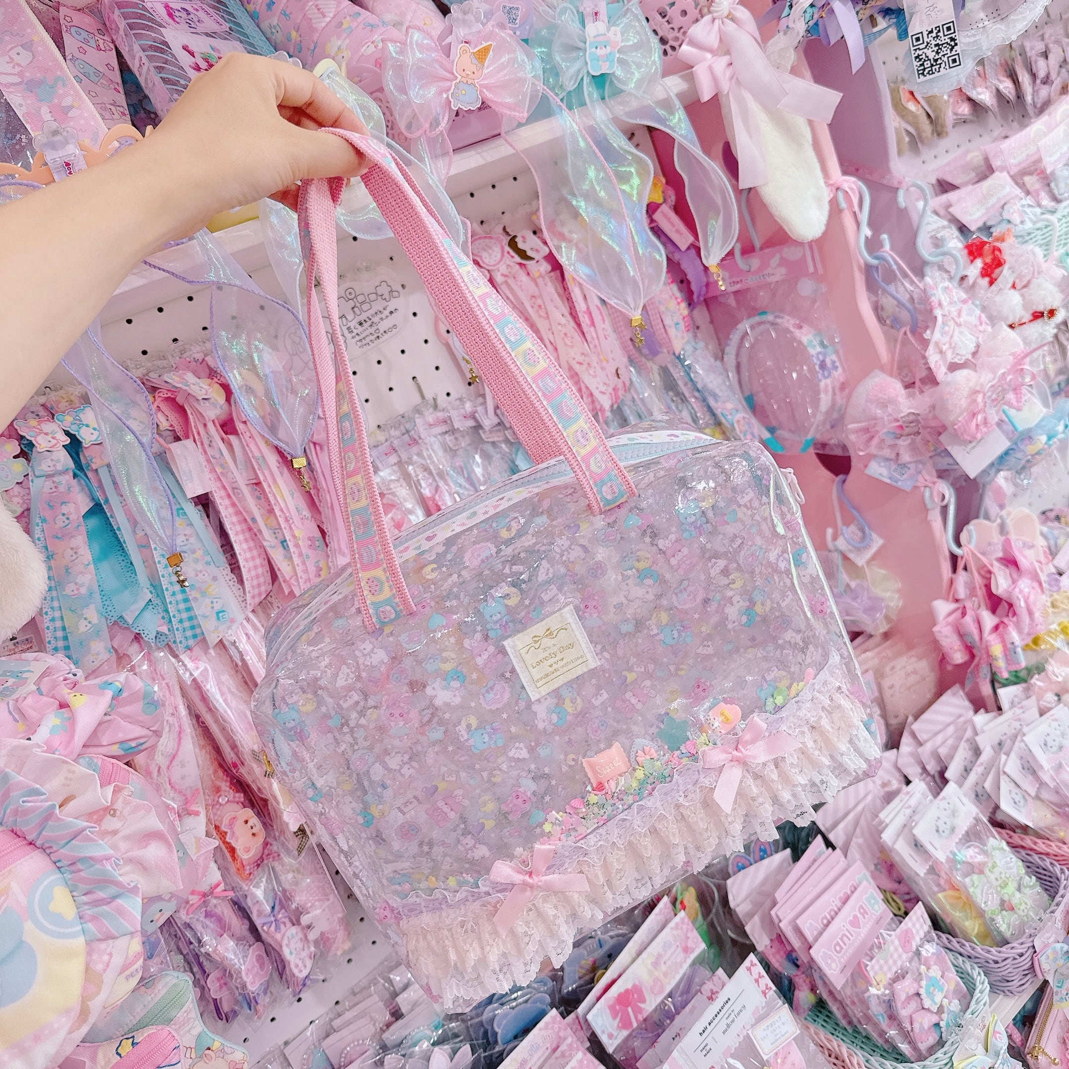 【E7】166-3ぬいぐるみ付2wayビニールバッグL(ショルダーひも別売)