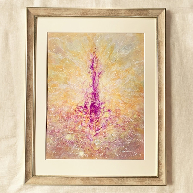 神社の光の抽象画「支えのヒカリｰ多賀大社」アクリル画