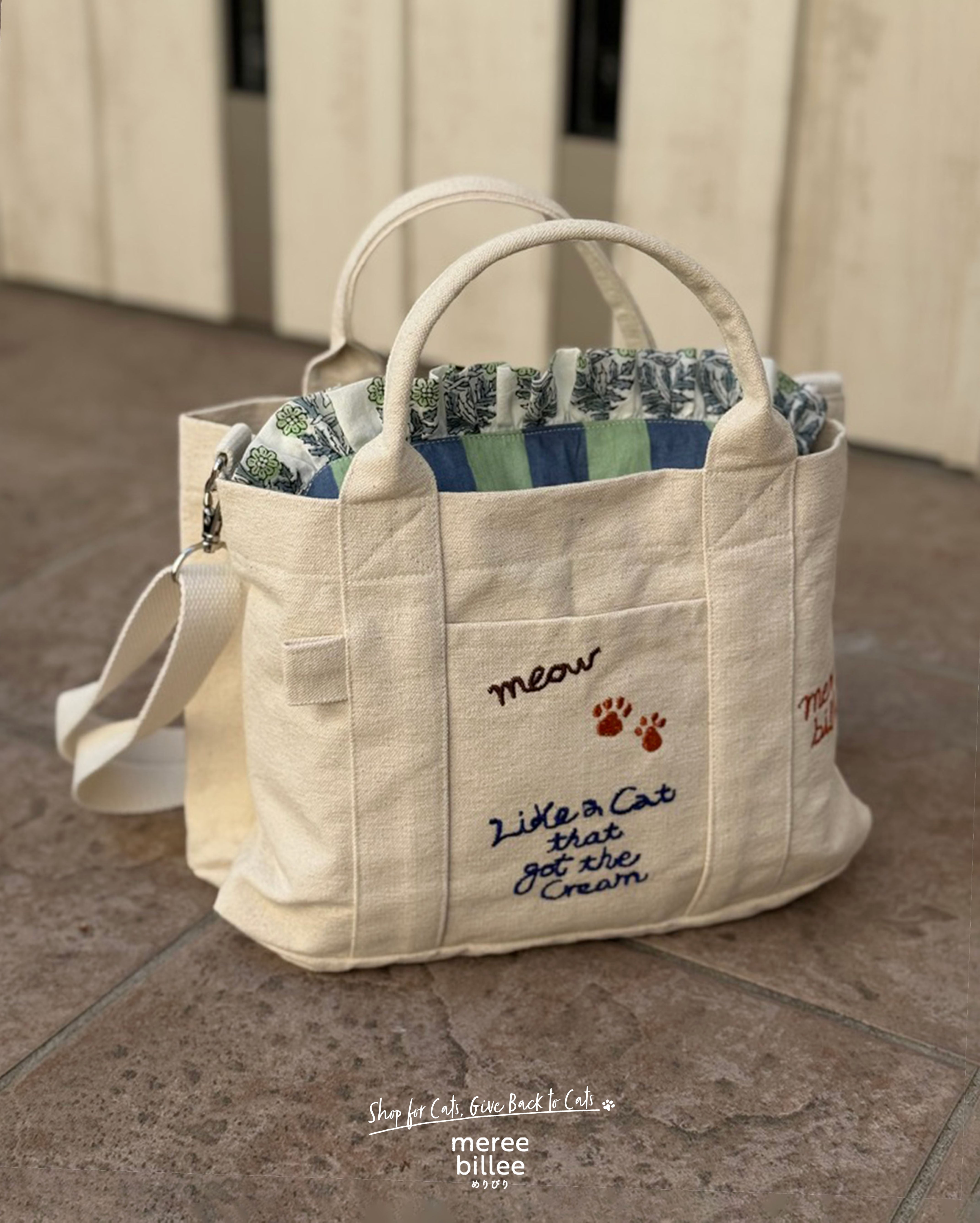 残り2点】猫柄刺繍ミニトートバッグ ｜ショルダーストラップ取り外し