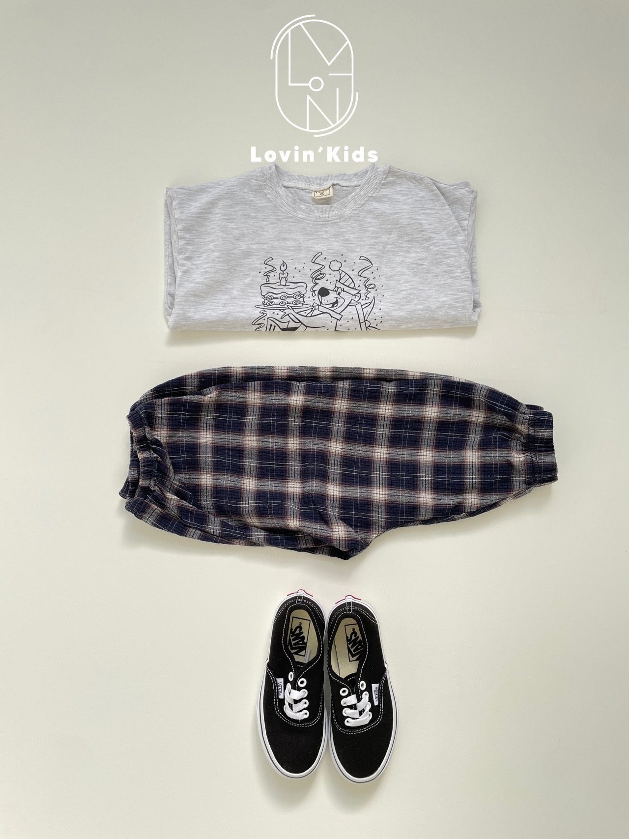 【Lovin'】サマーチェックナチュラルパンツ 90〜140cm ネイビー 240523 - 4