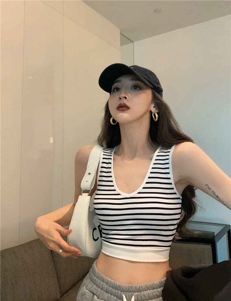 サマースタイルストライプショートトップス 夏物 ヨーロピアン ブラックストロベリース62943118396