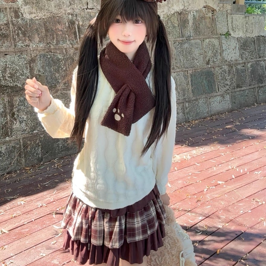 森ガール風 セットアップ ニット チェック柄 ミニスカート｜SEASONZ