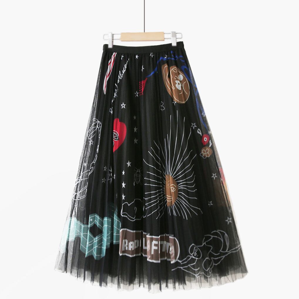 メルヘンイラストプリントプリーツスカート 1841 Lurila