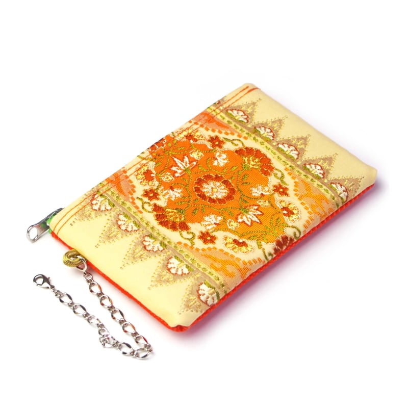 帯リメイク フラット横長ポーチ【豪華花刺繍 H11×W18】通帳ケース
