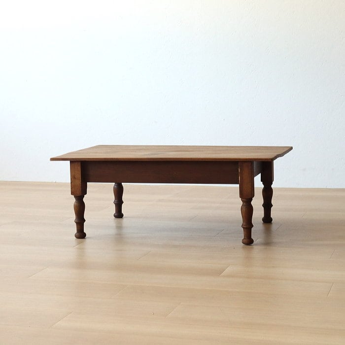 アンティーク ロクロ脚 引き出し付き 無垢材 文机 古家具 ブラウン アンティーク ロクロ脚 引き出し3杯 無垢材 文机 古家具 トチ | RENOKA