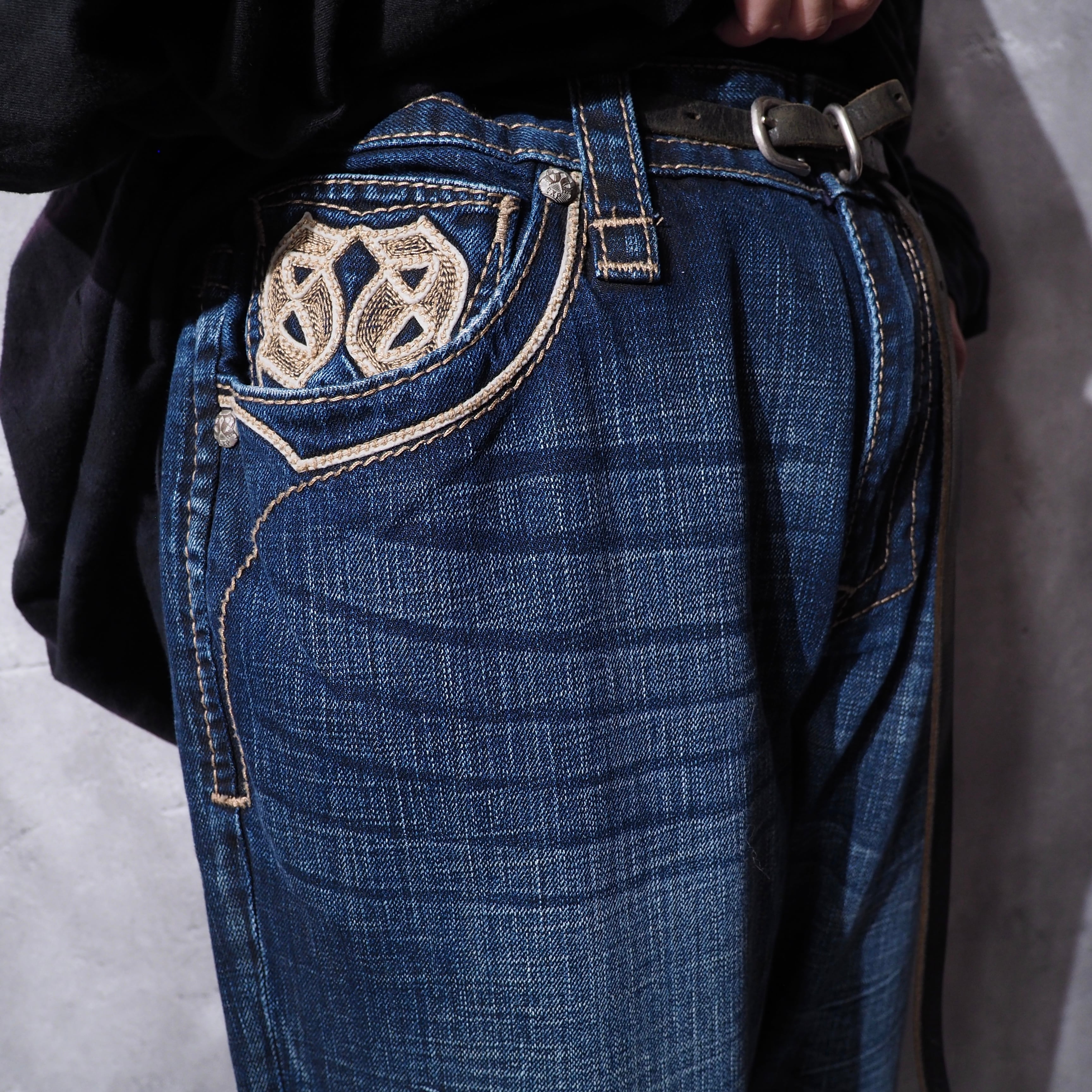 ” Express Jeans ” Street culture Big logo Embossed vintage Indigo Denim pants