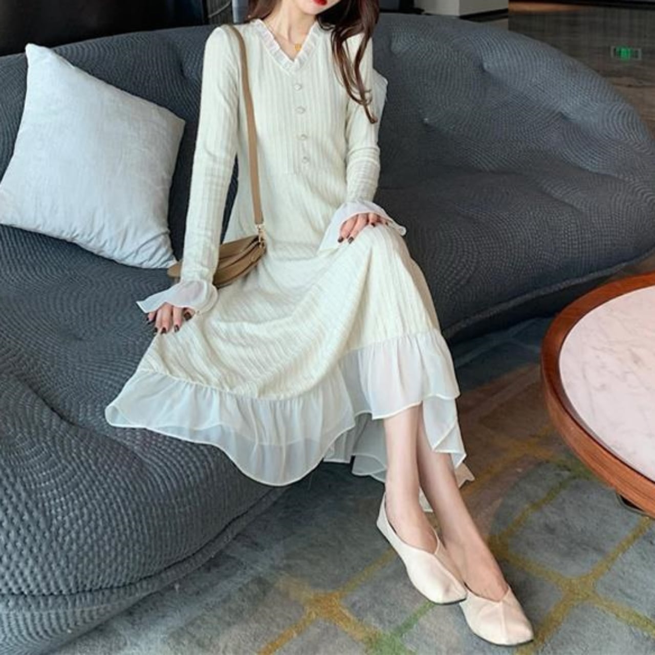 フレンチスタイルのニットワンピース 【MKOP43】