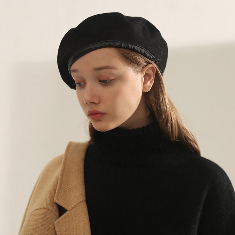 PINKHOUSEフリルデザイン ベレー帽 黒 パイピング ベレー 帽 黒 かわいい レディース ファッション