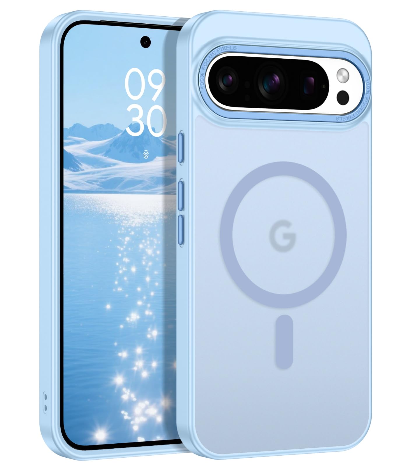 YINLAI Google Pixel 10 Pro XL対応 ケース カバー マグネット 耐衝撃 半透明 ライトブルー 水色 ストラップホール付き