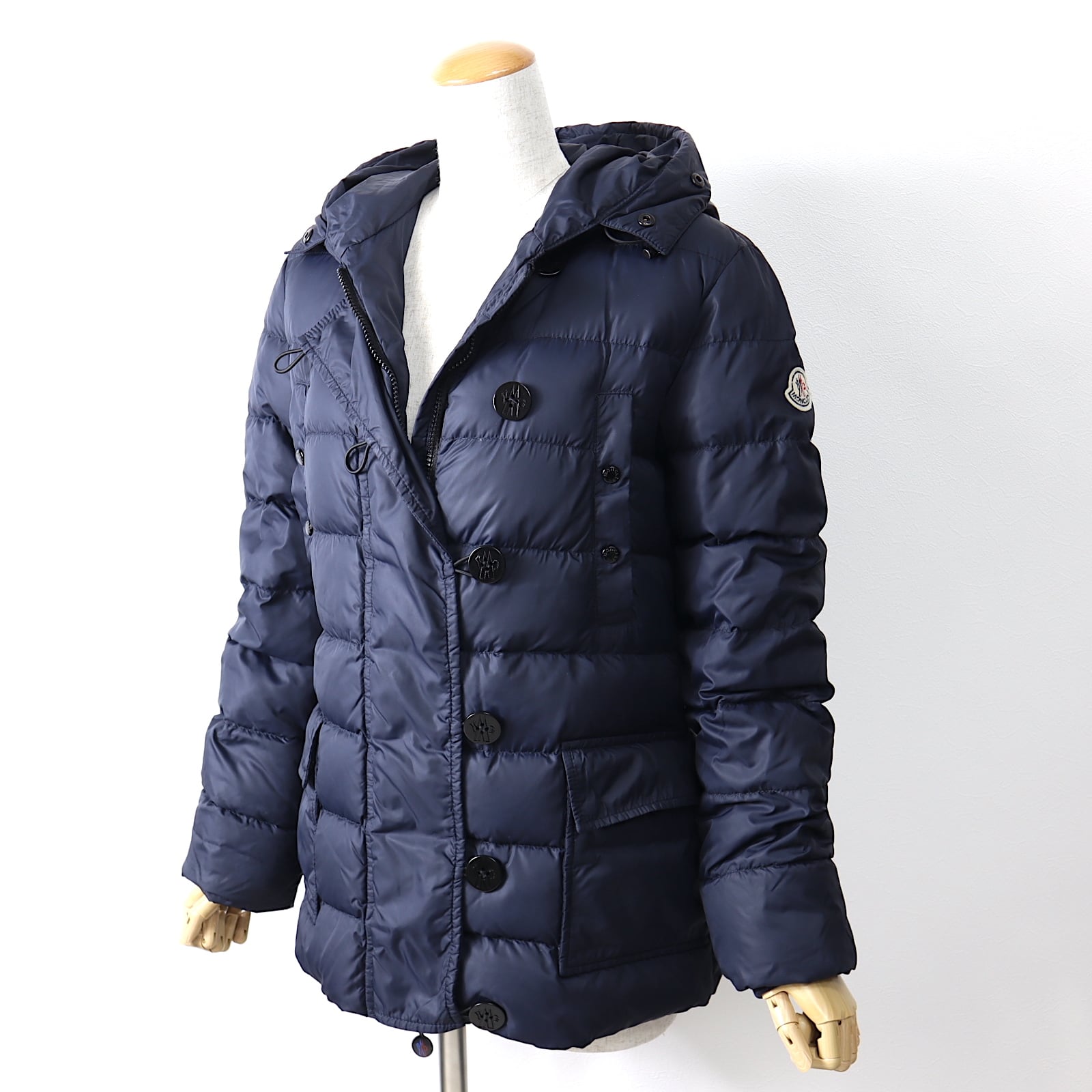 モンクレール MONCLER MESS BLOUSON 腕ロゴ　ダウンジャケット レディース ネイビー 0 【中古】【3-YD176】