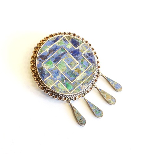 70s Vintage Mexican jewelry turquoise × lapis lazuli silver design brooch & pendant top