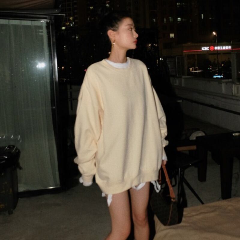 オータムルーズベルベットセーター ラウンドネックプルオーバー トップス コットン 秋物 Oネック ハンチェンe91308574606