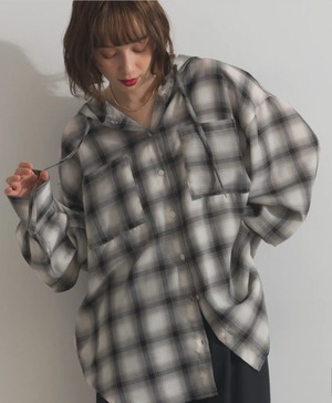 ナンバーミーTOKYO" SHEER CHEK HOODIE SHIRTS"IVORY