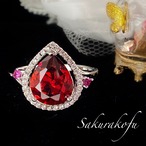 D097 送料無料☆即納 レディース リング 指輪  人気デザイン ティアドロップ ガーネット ルビー 人工宝石
