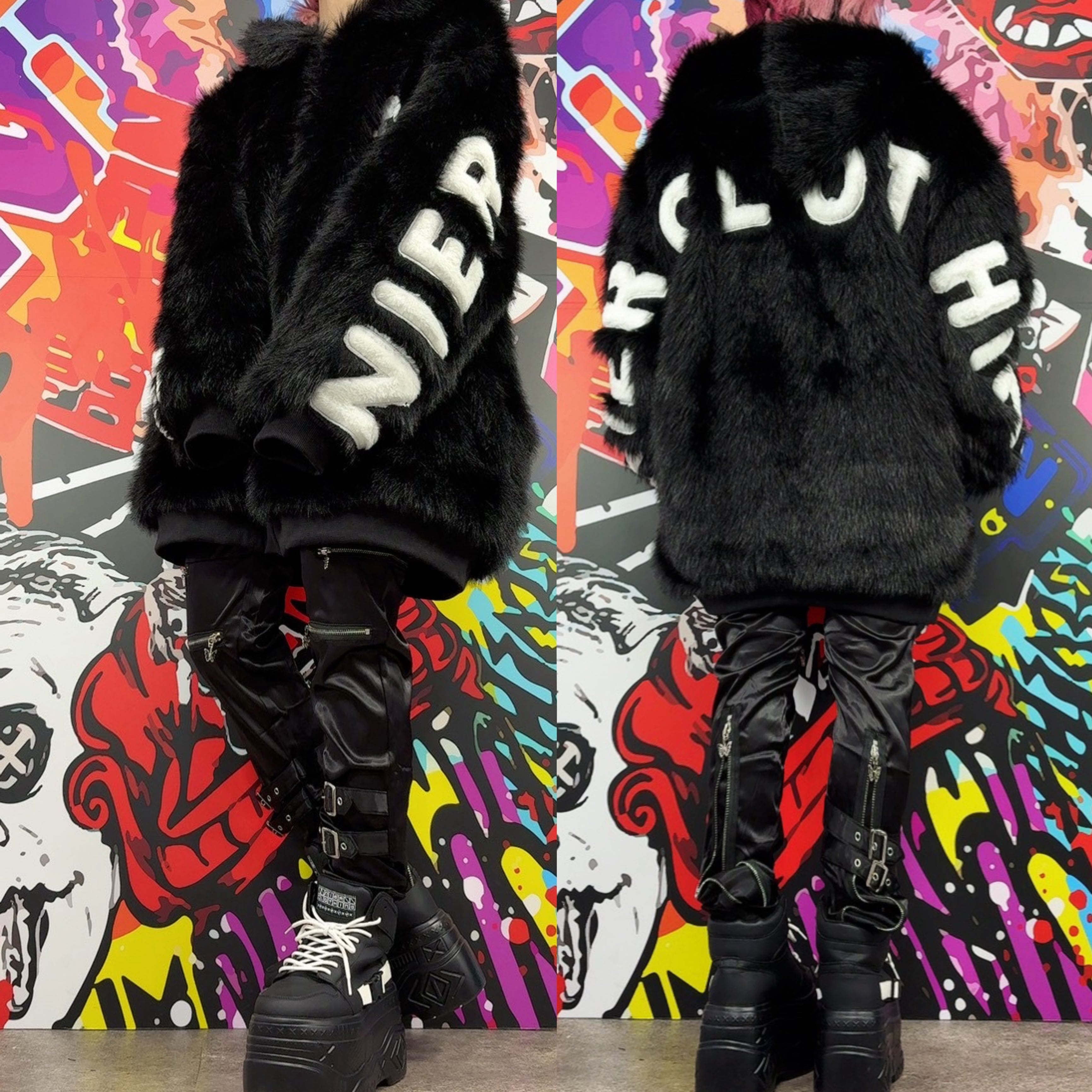 新年ばら撒きプレゼント》超ふわもこOVERSIZE FUR OUTER【BLACK WHITE