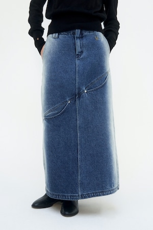 [TREEMINGBIRD] Curved Pocket Cut Denim Skirt [ Blue ] 正規品 韓国ブランド 韓国通販 韓国代行 韓国ファッション TRMNGBD tmb TREEMING BIRD 日本 店舗