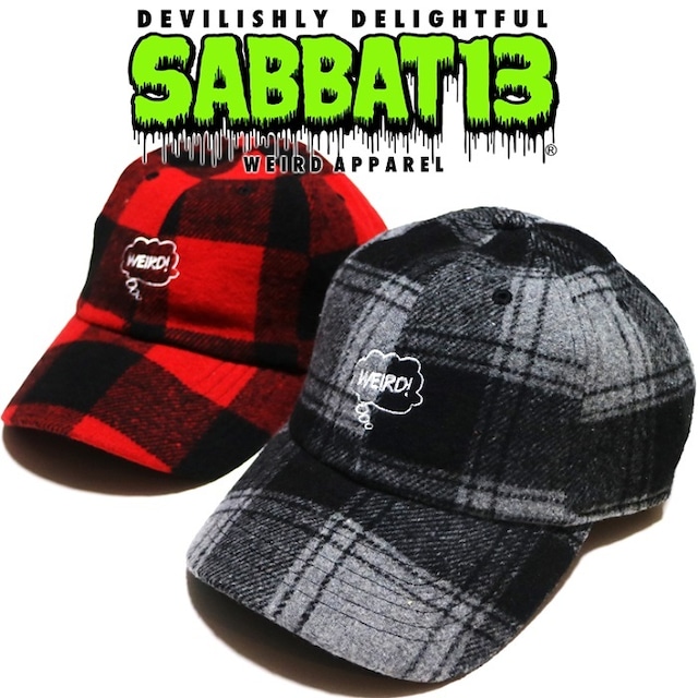 【20%OFF SALE】SABBAT13 / サバトサーティーン / サバト13「WEIRD CHECK CAP」ベースボールキャップ チェック柄 ローキャップ 帽子 刺繍 黒 赤 ブラック レッド スカル ドクロ メンズ レディース ロック パンク バンド ROCK PUNK フェス ギフト ラッピング無料 ステージ衣装 Rogia