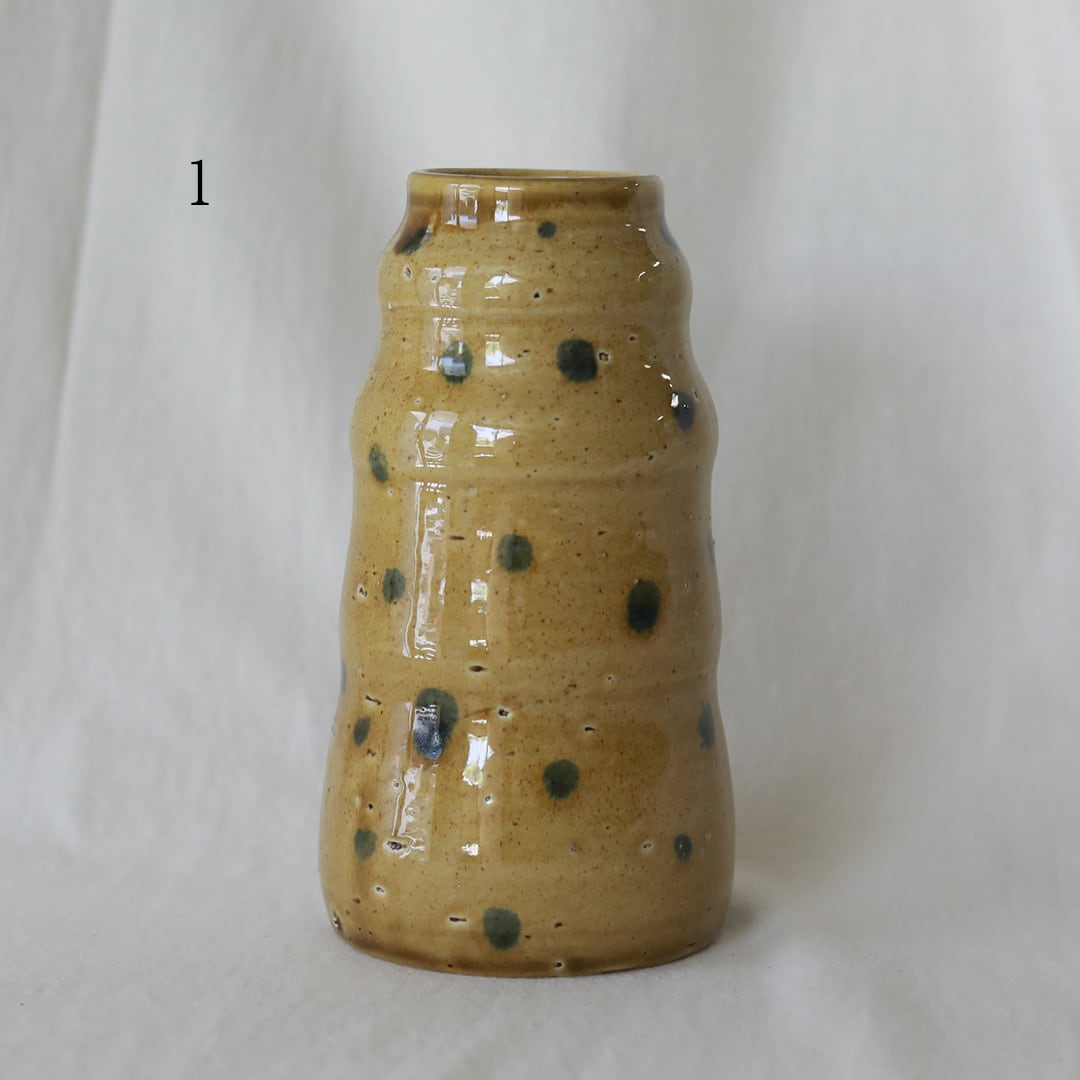 CANASA (カナサ) フラワーベース 鉄絵 [黄釉青ドット] ⓵ 1.2 | FREEPARK