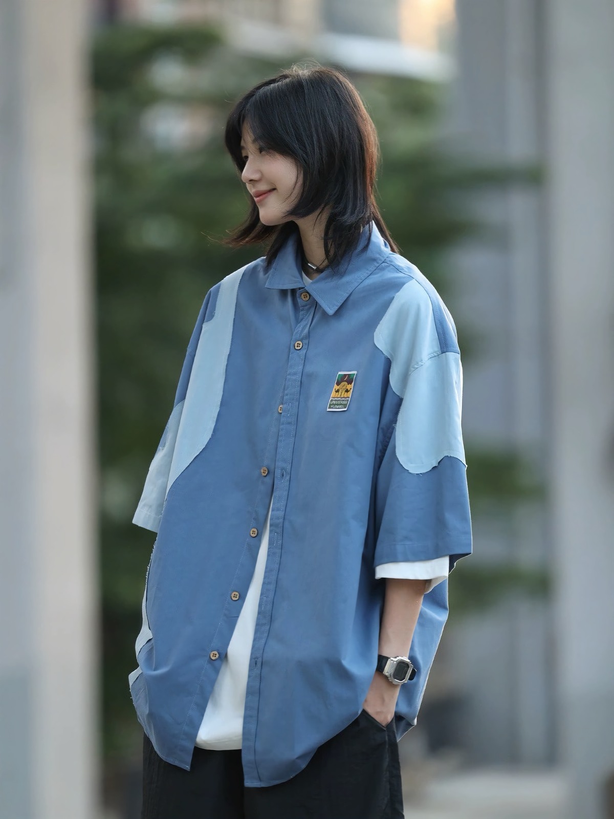 コントラストカラーステッチシャツ / Contrast Color Stitching Shirt 